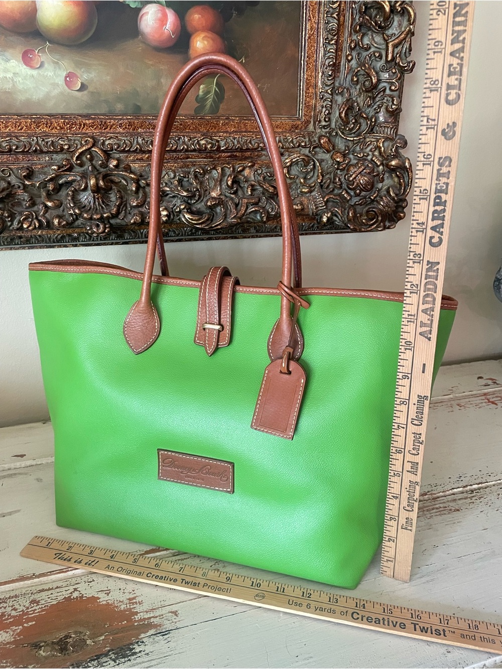 Dooney & Bourke Eva BaileyBright Green Tote with Brown Trim - Picture 14 of 16